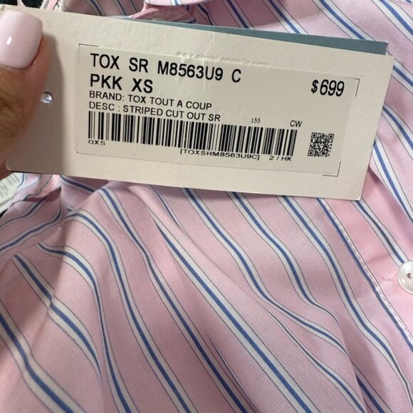 NWT Tox Tout A Coup Striped Cut Out Button Down Shirt size XS - Picture 11 of 14